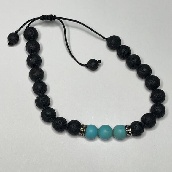 Petite black beaded bracelet jewelry adjustable length turquoise blue accent - Picture 8 of 12